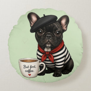 Franse Bulldog met koffie Rond Kussen