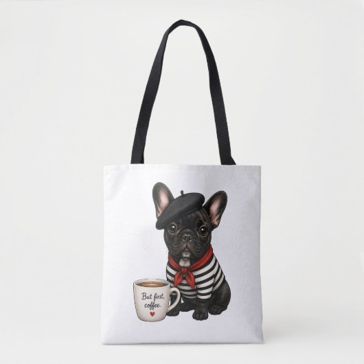 Franse Bulldog met koffie Tote Bag (Voorkant)