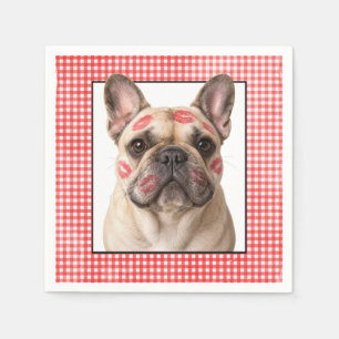 Franse Bulldog met Lippenstift Kusjes op Gingham Servet