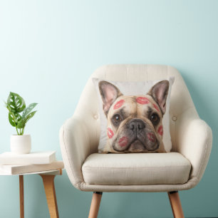 Franse Bulldog met lippenstift kusmarkeringen Kussen