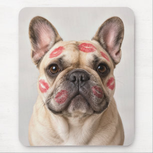 Franse Bulldog met lippenstift kusmarkeringen Muismat