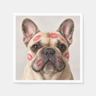 Franse Bulldog met lippenstift kusmarkeringen Servet