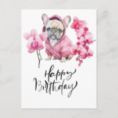 Franse Bulldog met orchidee waterverf Verjaardag Briefkaart (Voorkant)