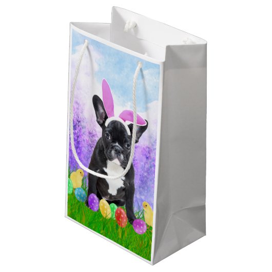 Franse Bulldog met paaseieren Bunny Chicks Klein Cadeauzakje (Achterkant Gekanteld)