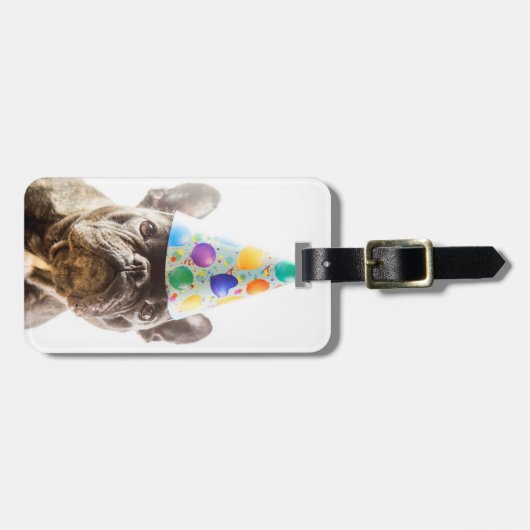 Franse Bulldog met Party Pet Bagagelabel (Voorkant horizontaal)