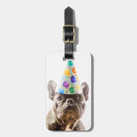 Franse Bulldog met Party Pet Bagagelabel (Voorkant verticaal)