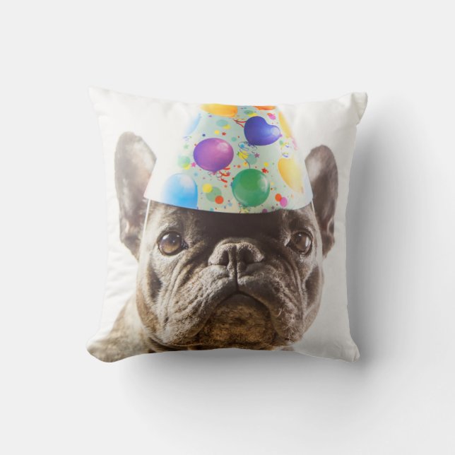 Franse Bulldog met Party Pet Kussen (Voorkant)