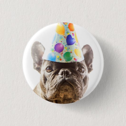 Franse Bulldog met Party Pet Ronde Button 3,2 Cm (Voorkant)