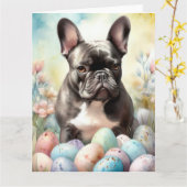 Franse Bulldog met Pasen Eieren Kaart (Gele Bloem)
