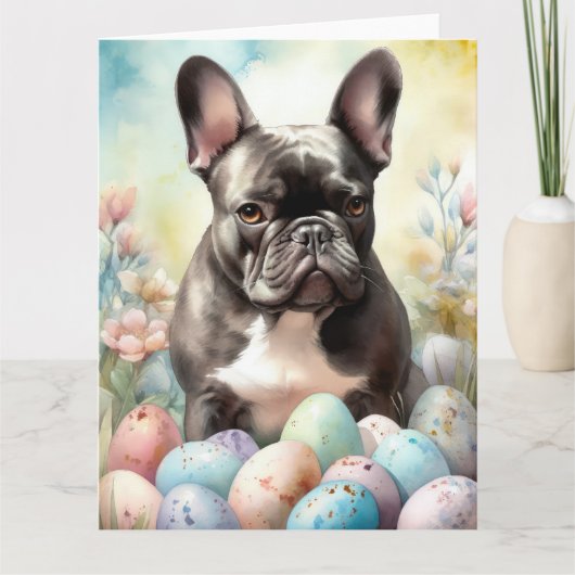 Franse Bulldog met Pasen Eieren Kaart (Voorkant)