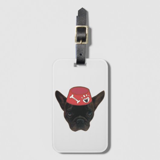Franse Bulldog met rode kom Bagagelabel (Voorkant (verticaal))