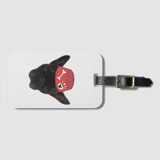 Franse Bulldog met rode kom Bagagelabel (Voorkant (horizontaal))