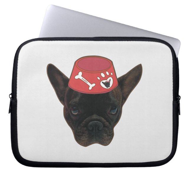Franse Bulldog met rode kom Laptop Sleeve (Voorkant)