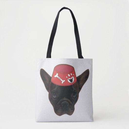 Franse Bulldog met rode kom Tote Bag (Voorkant)