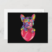 Franse Bulldog met rood hartkleurig rood Briefkaart (Voorkant / Achterkant)
