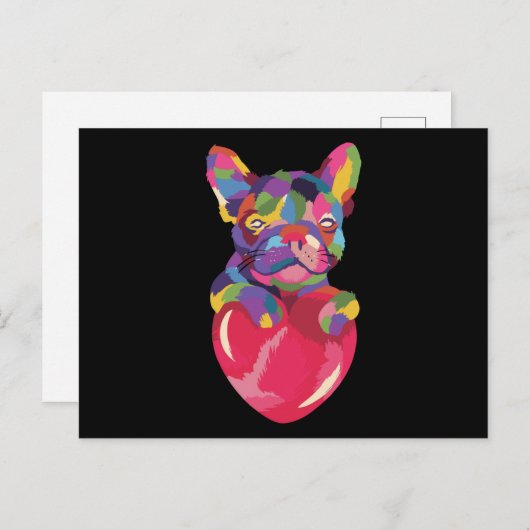 Franse Bulldog met rood hartkleurig rood Briefkaart (Voorkant / Achterkant)