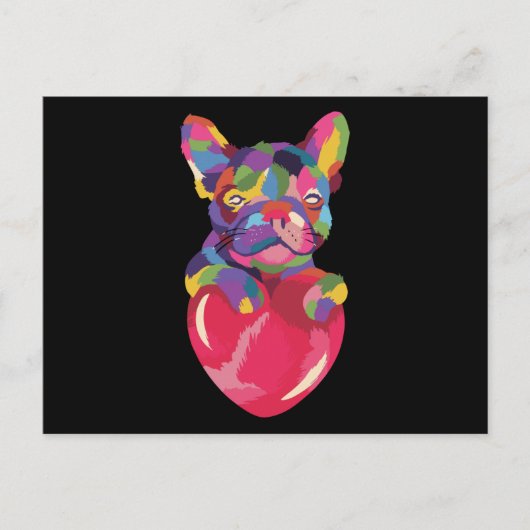 Franse Bulldog met rood hartkleurig rood Briefkaart (Voorkant)