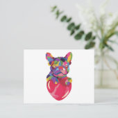 Franse Bulldog met rood hartkleurig rood Briefkaart (Staand voorkant)