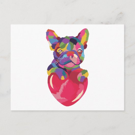 Franse Bulldog met rood hartkleurig rood Briefkaart (Voorkant)