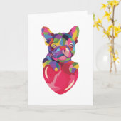 Franse Bulldog met rood hartkleurig rood Kaart (Gele Bloem)