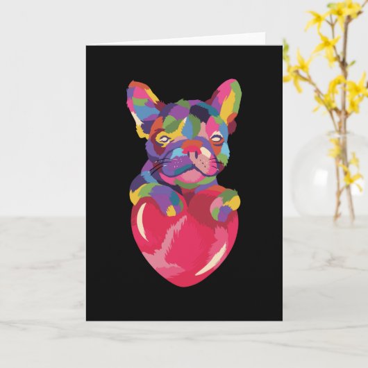 Franse Bulldog met rood hartkleurig rood Kaart (Gele Bloem)