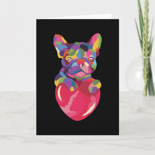 Franse Bulldog met rood hartkleurig rood Kaart