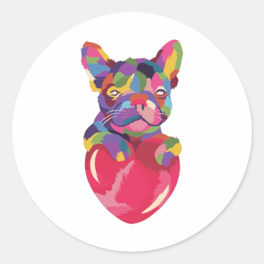 Franse Bulldog met rood hartkleurig rood Ronde Sticker (Voorkant)