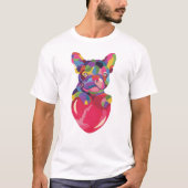 Franse Bulldog met rood hartkleurig rood T-shirt (Voorkant)