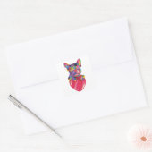 Franse Bulldog met rood hartkleurig rood Vierkante Sticker (Envelop)