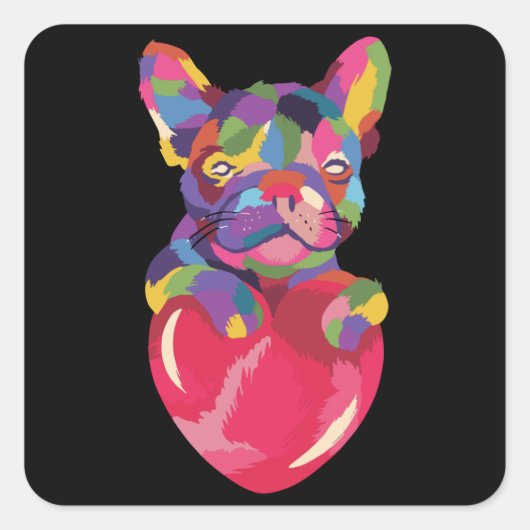 Franse Bulldog met rood hartkleurig rood Vierkante Sticker (Voorkant)
