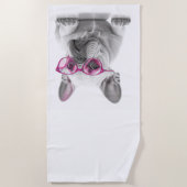 Franse Bulldog met roze bril Beach Towel Strandlaken (Voorkant)