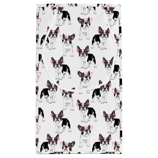 Franse Bulldog met roze bril Klein Cadeauzakje (Achterkant)