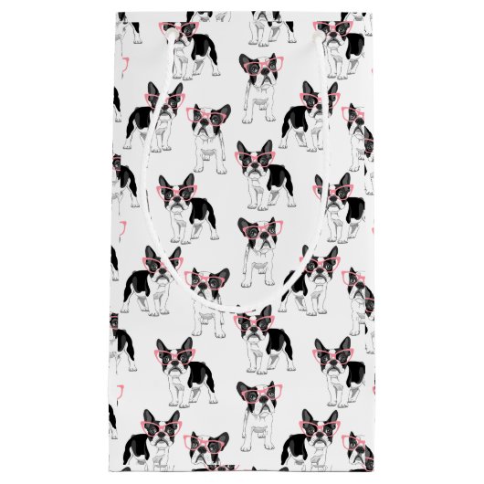 Franse Bulldog met roze bril Klein Cadeauzakje (Voorkant)