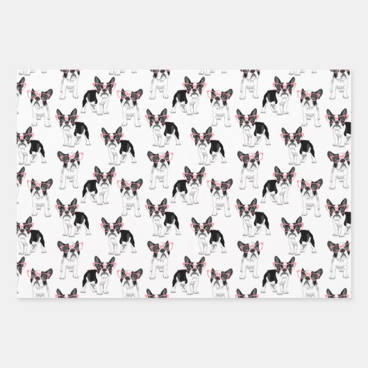 Franse Bulldog met roze bril met opvulpapier Inpakpapier Vel (Voorkant)