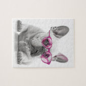 Franse Bulldog met roze bril puzzel (Horizontaal)