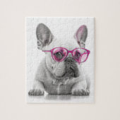 Franse Bulldog met roze bril puzzel Legpuzzel (Verticaal)