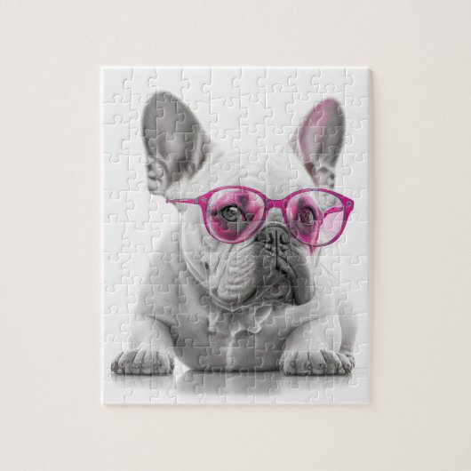 Franse Bulldog met roze bril puzzel Legpuzzel (Verticaal)