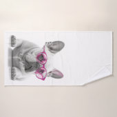 Franse Bulldog met roze bril voor badhanddoeken Badhanddoek (Badhanddoek)