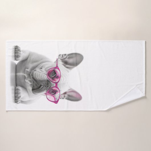 Franse Bulldog met roze bril voor badhanddoeken Badhanddoek (Badhanddoek)