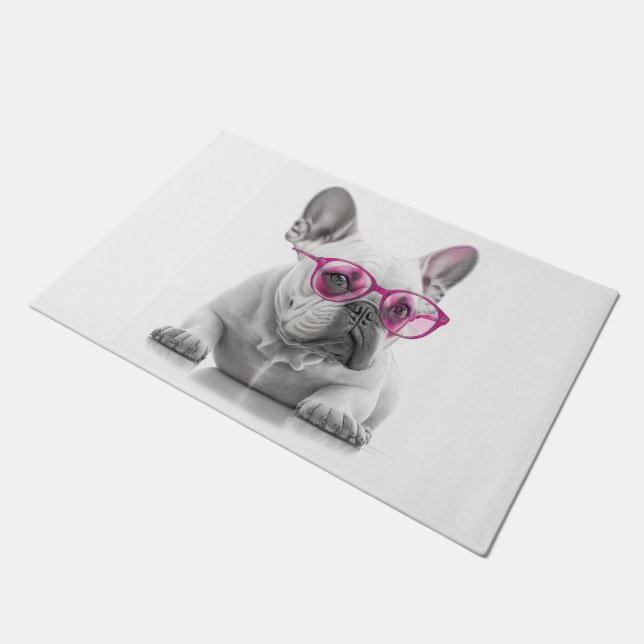 Franse Bulldog met roze deurbril Mat (Schuin)