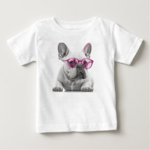 Franse Bulldog met roze glazen Baby Fine Tshirt