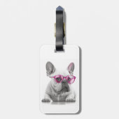 Franse Bulldog met roze glazen bagagelabel (Achterkant verticaal)