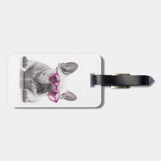 Franse Bulldog met roze glazen bagagelabel (Achterkant horizontaal)