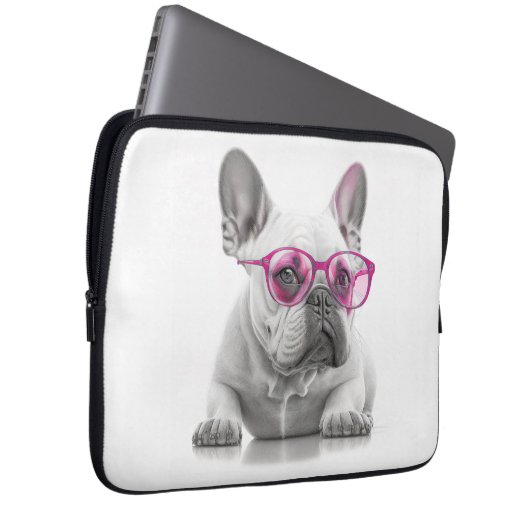 Franse Bulldog met roze glazen laptop hoesje Laptop Sleeve (Voorkant Rechts)