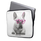 Franse Bulldog met roze glazen laptop hoesje Laptop Sleeve (Voorkant Links)