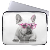 Franse Bulldog met roze glazen laptop hoesje Laptop Sleeve (Voorkant)