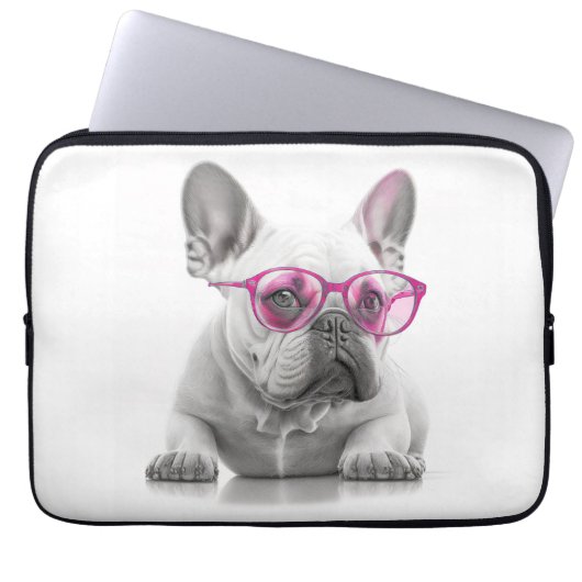 Franse Bulldog met roze glazen laptop hoesje Laptop Sleeve (Voorkant)