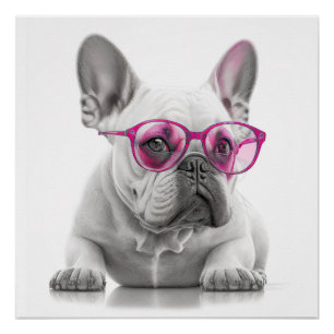 Franse Bulldog met roze glazen poster