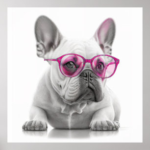 Franse Bulldog met roze glazen poster