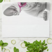 Franse Bulldog met roze glazen teatowel Theedoek (Gevouwen)